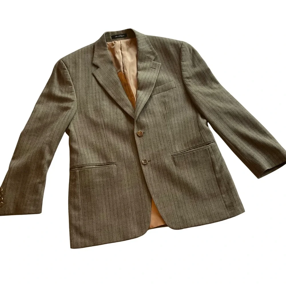 Lauren Ralph Lauren Men Wool Herringbone Blazer Jacket Khaki Tan Size‎ M
